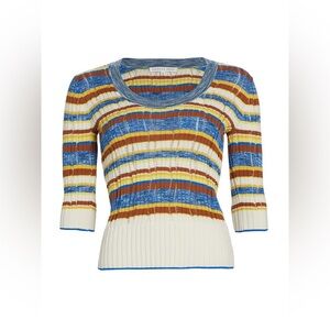 Veronica Beard Chantal Knit Stripe Scoopneck Sweater Top Size Medium